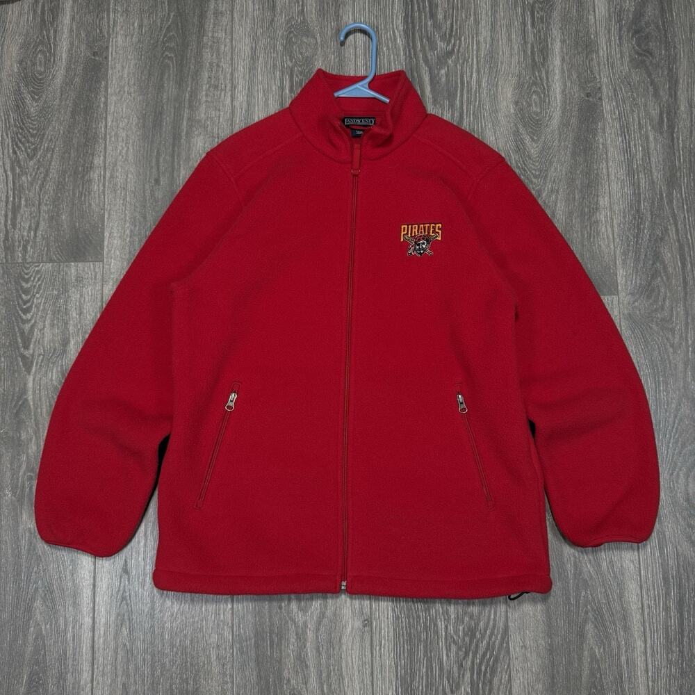 Vintage Lands End Pittsburgh Pirates Adult Medium Full Zip Fleece Jacket MLB Red - Picture 2 of 12